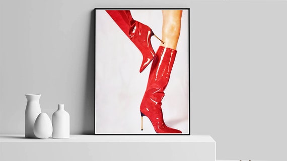 Red Boots Fashion Print Retro Preppy Room Decor Aetherium Poster