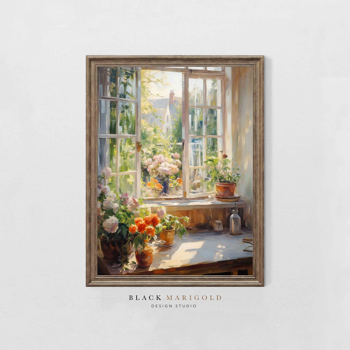 Window Garden Vintage Oil Painting Art Print