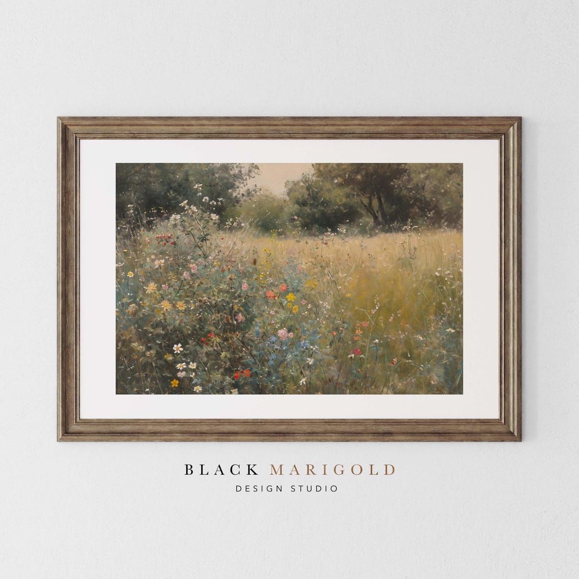 Wildflower Meadow With Dark Treeline Vintage Landscape Poster