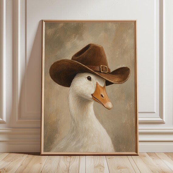Cowboy Goose Poster Funny Western Animal Wall Art Rustic Farmhouse Decor Country Ranch Print