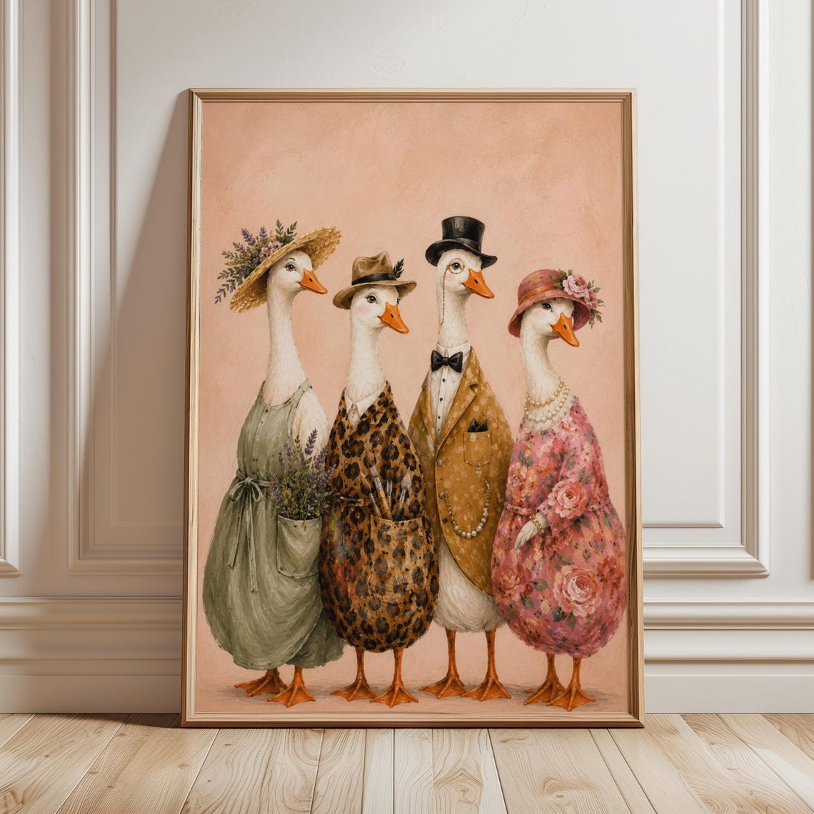 Fancy Dressed Geese Ladies Vintage Fashion Funny Animal Poster
