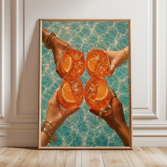 Poolside Spritz Poster Four Orange Cocktails Summer Party Wall Art