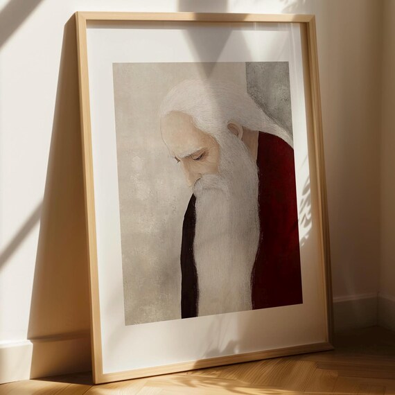 Elderly Man Long White Beard Contemplative Minimal Portrait Print