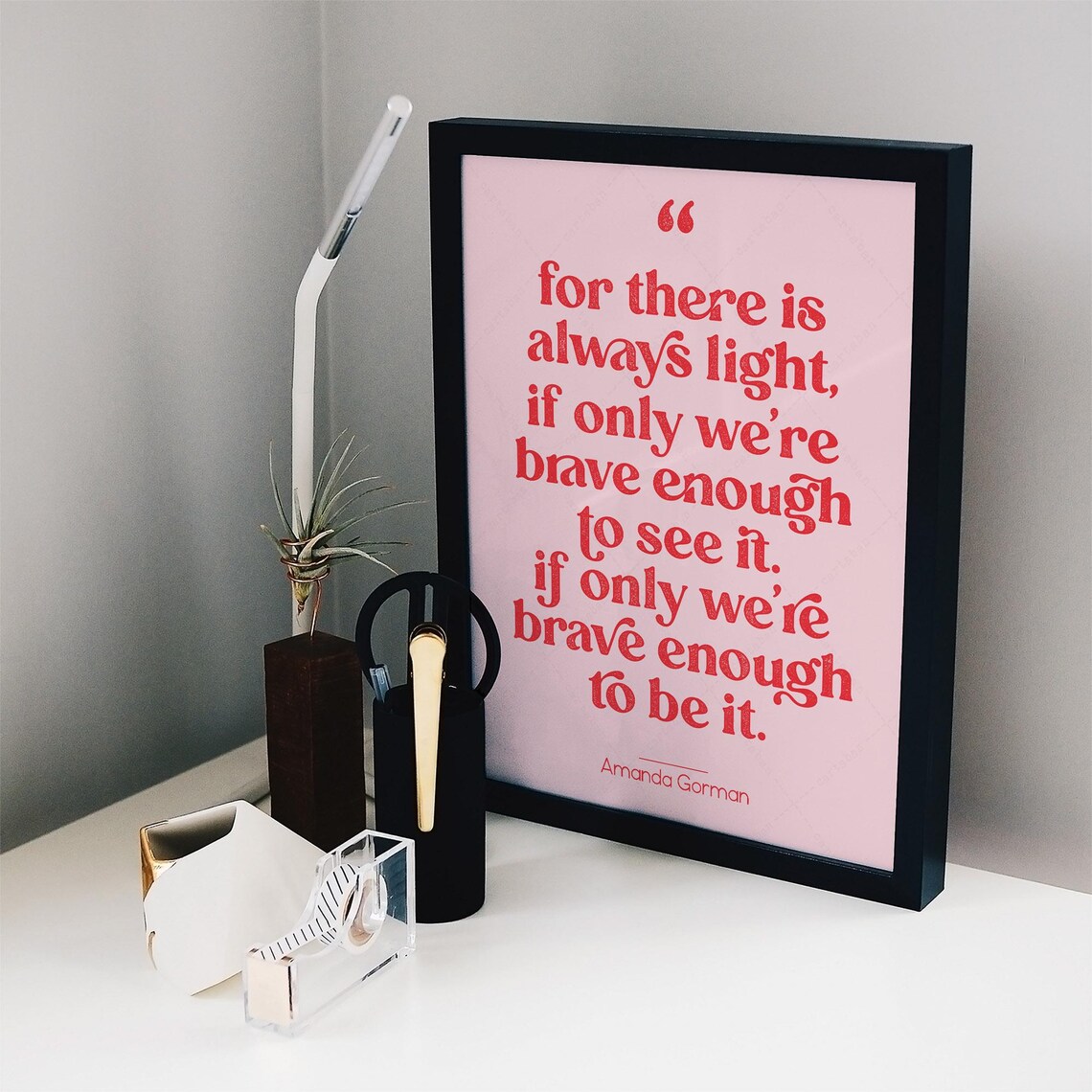 Amanda Gorman Always Light Brave Enough Quote Retro Typography Print Pink - Image 2