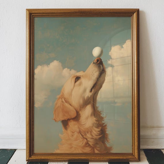 Golden Retriever Golfer Oil Painting Print Custom Dog Art Digital Download