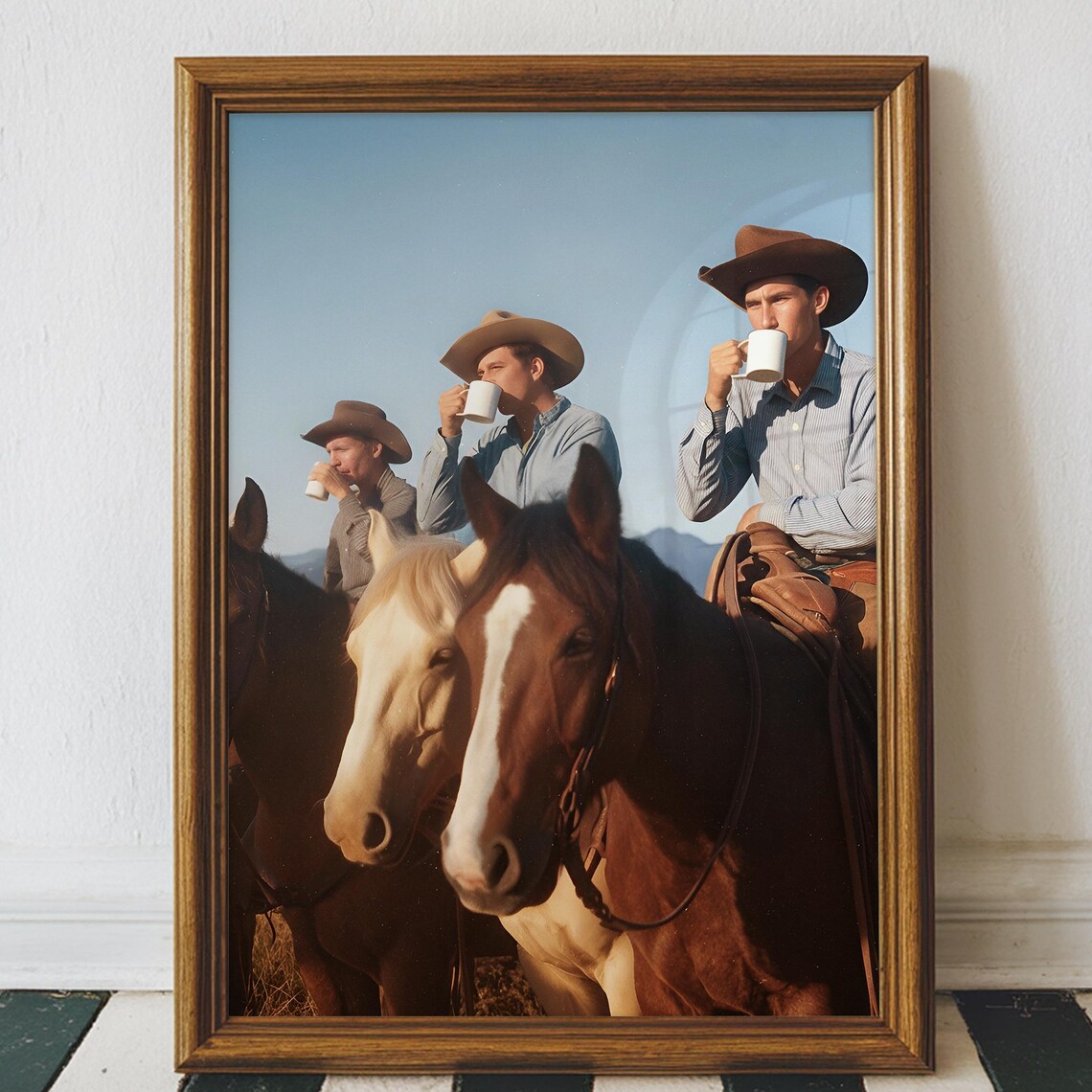 Vintage Cowboy Coffee Horse Art Print, Retro Western