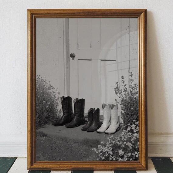 Vintage Cowboy Boots Family Photo Art Print Farmhouse Decor Digital Download