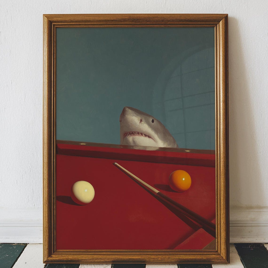 Vintage Pool Shark Art Red Billiards Table Funny Retro Poster