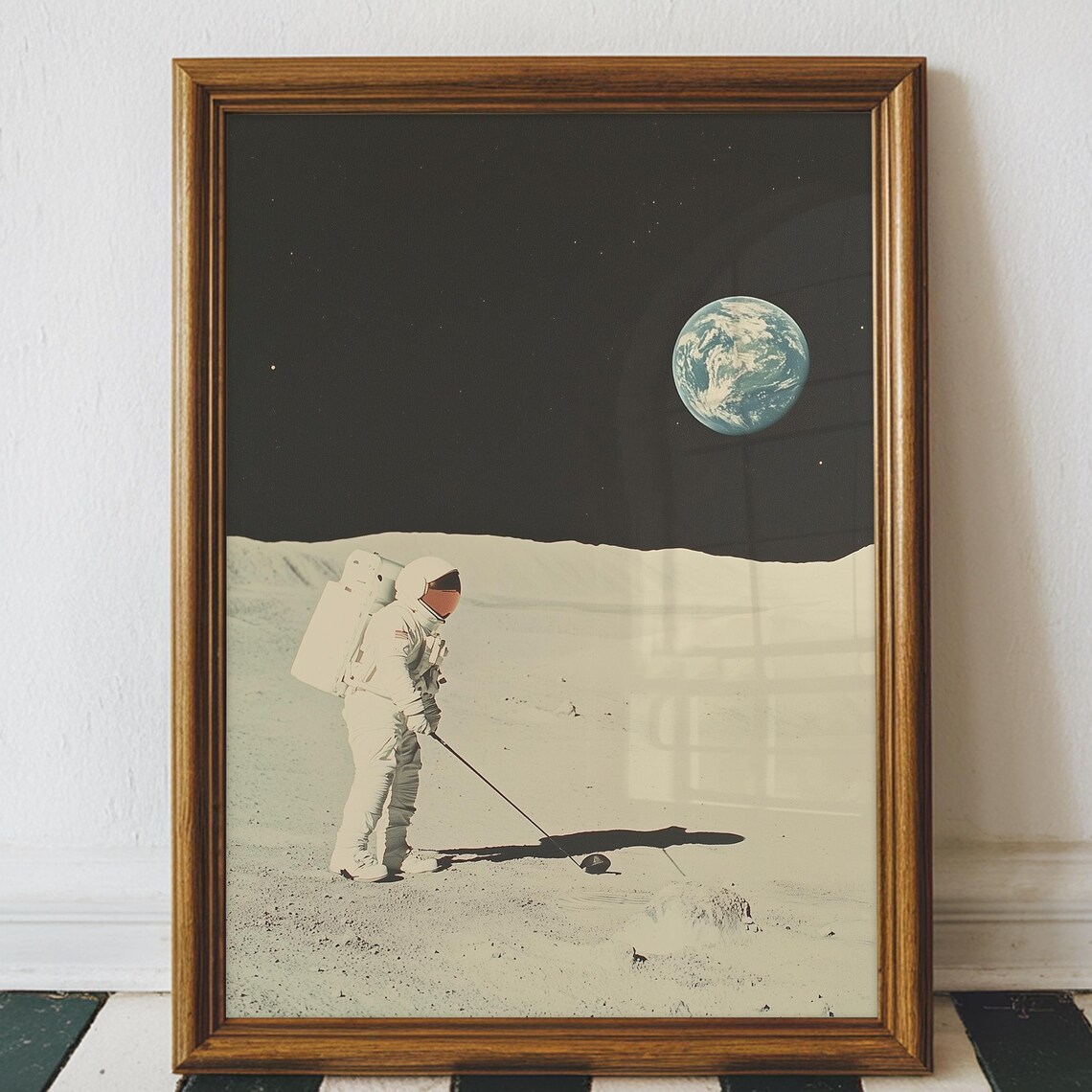 Vintage Space Golf Poster, Retro Funny Art Print