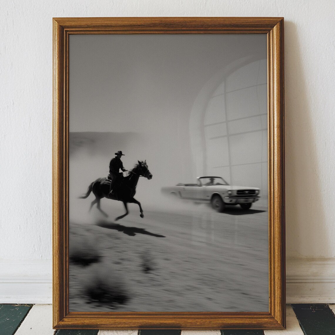 Vintage Cowboy Mustang Racing Poster, Retro Western