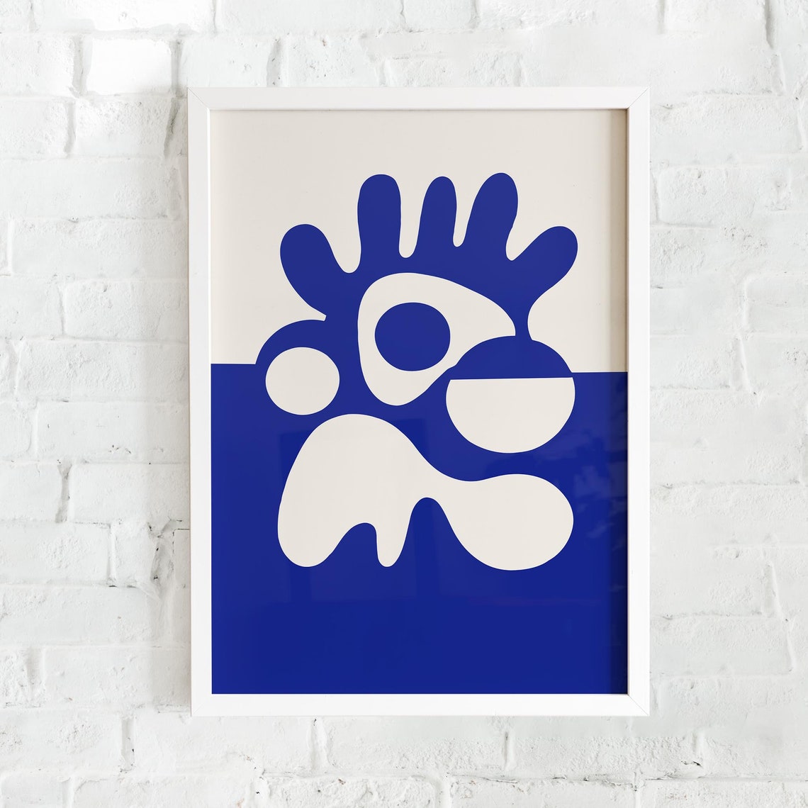 Bold Matisse Inspired Navy Blue and White Organic Shapes Poster