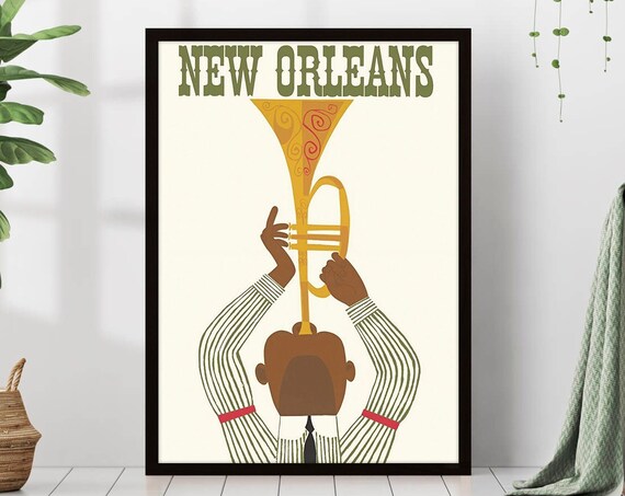 New Orleans Travel Poster, Jazz Blues Retro City Poster
