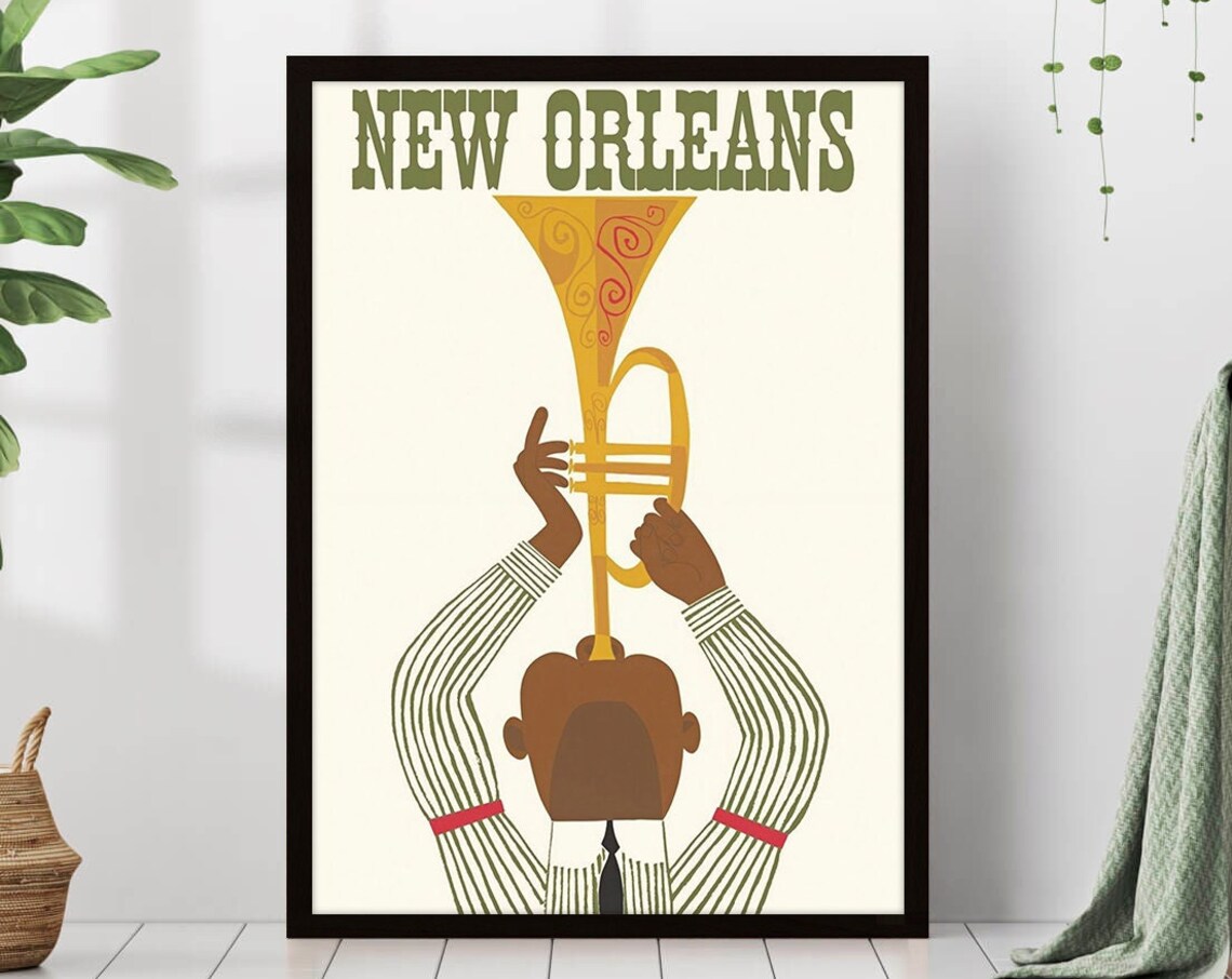 New Orleans Travel Poster, Jazz Blues Retro City Poster