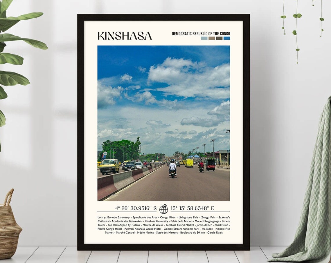 Kinshasa Congo Busy Street Photography Poster Under Blue Sky