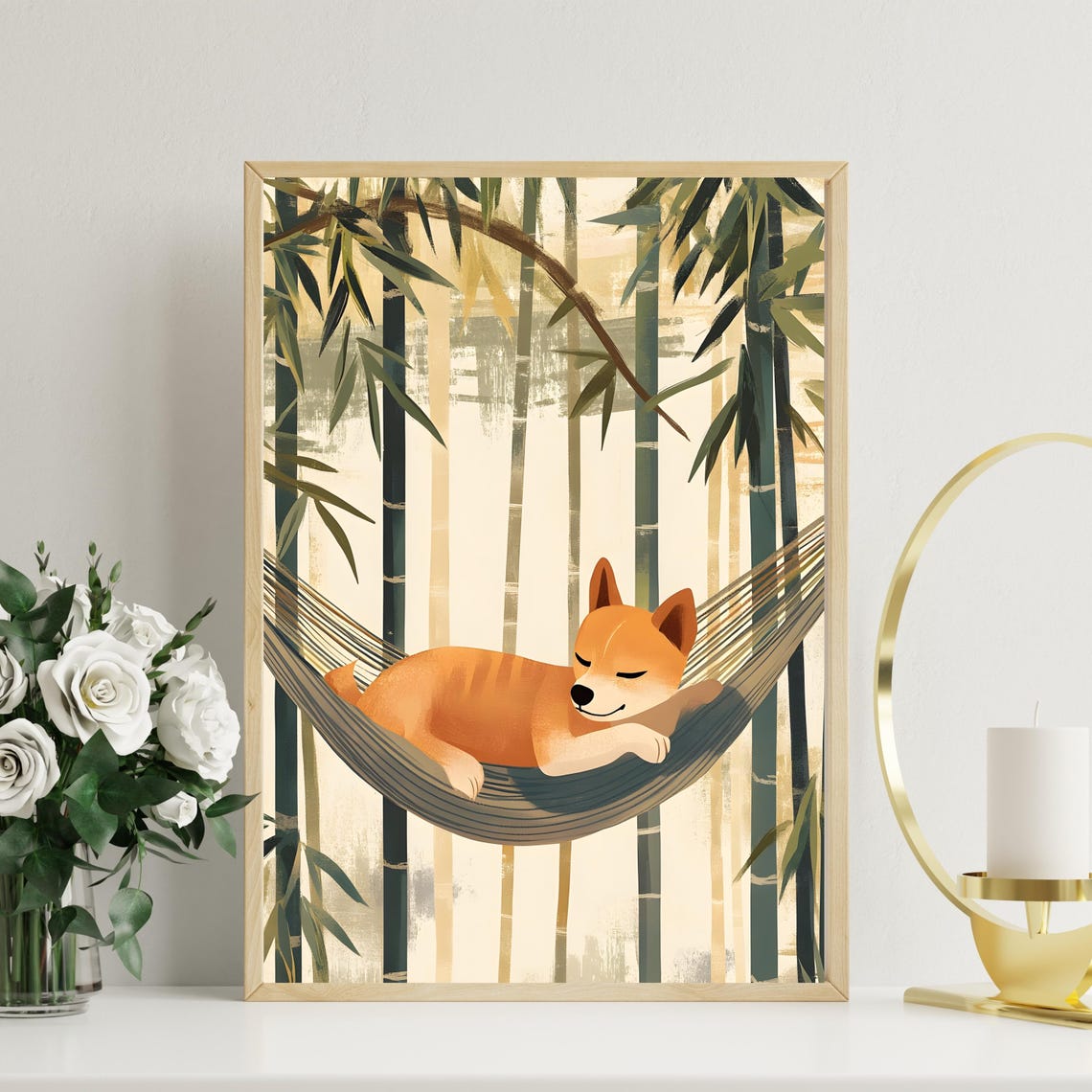 Peaceful Shiba Inu Napping in a Hammock in the Bamboo Forest Poster - Image 2
