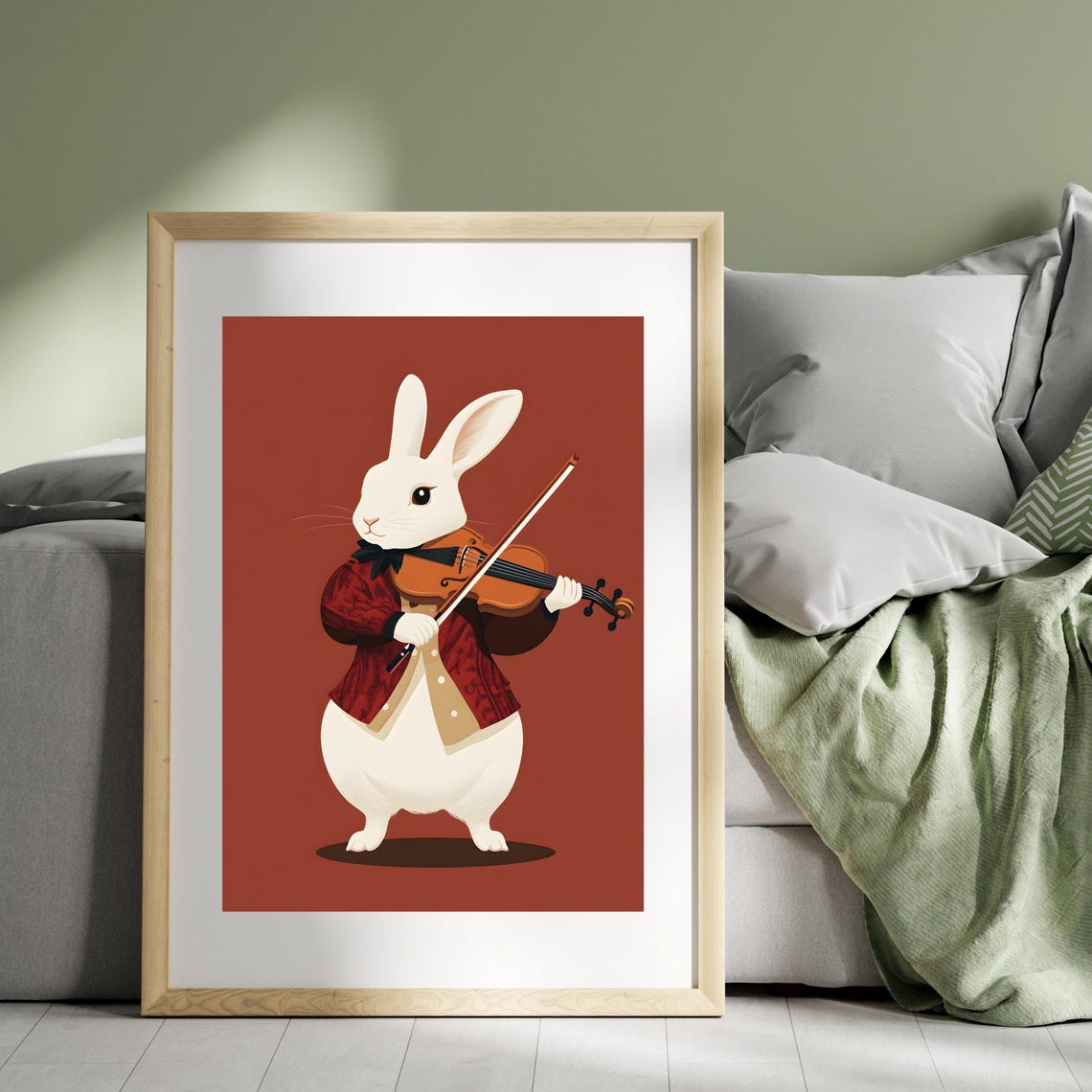 Elegant White Rabbit Playing a Violin in a Red Jacket Poster - Image 4