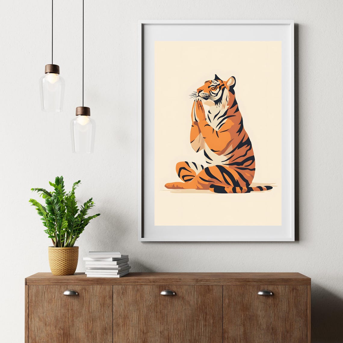 Serene Tiger Meditating in Lotus Pose Minimalist Cream Zen Poster - Image 8