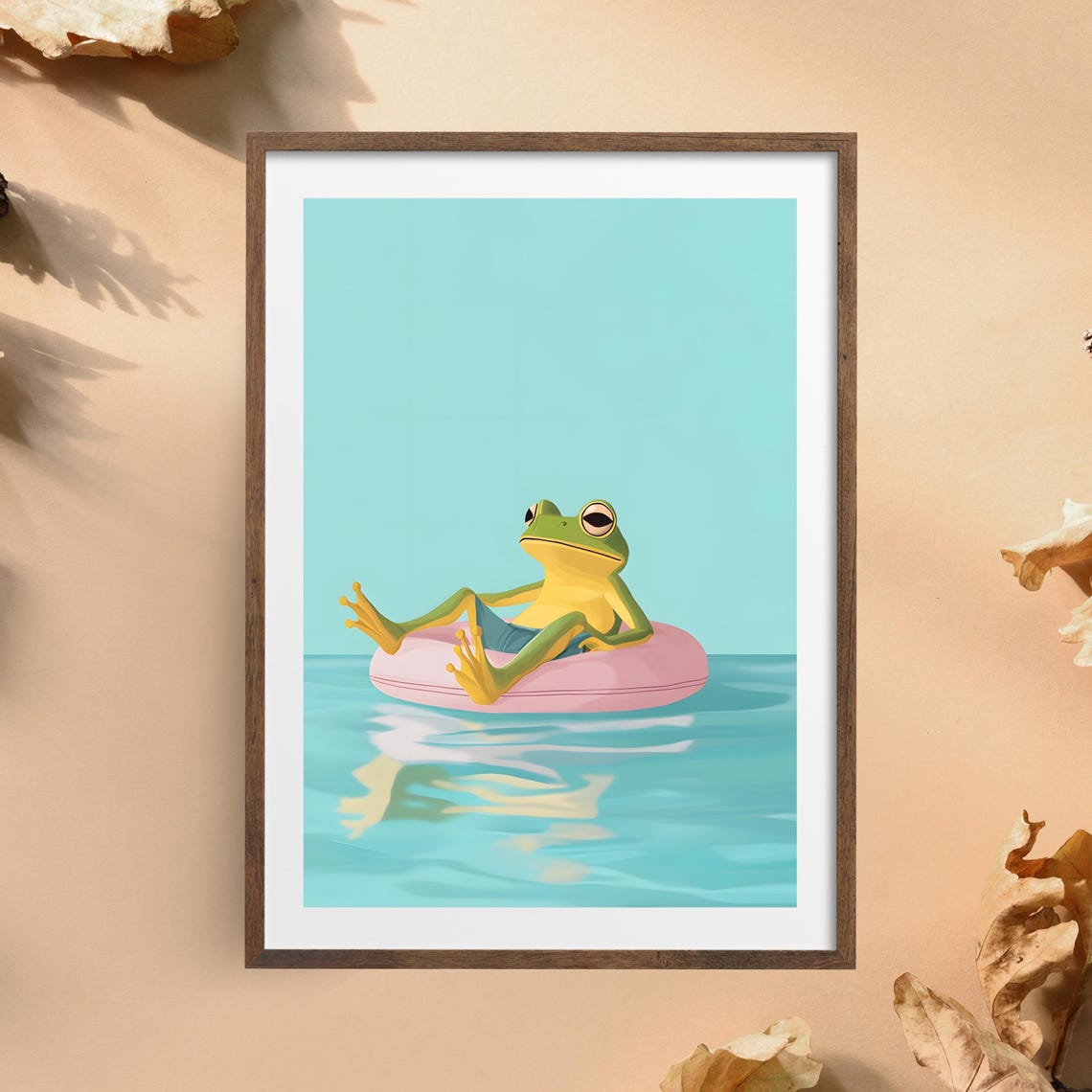 Relaxed Frog Floating On A Pink Pool Ring Summer Pool Art Poster