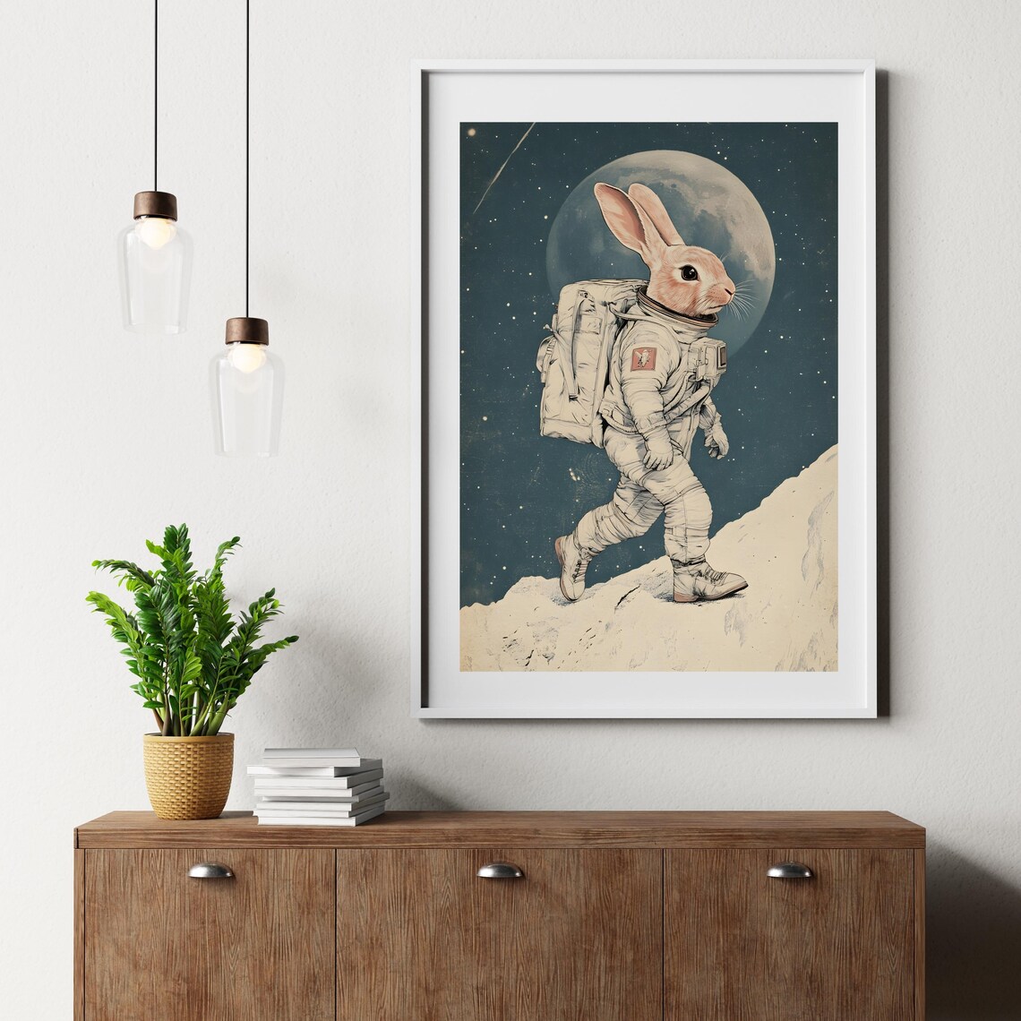 Astronaut Bunny Walking on the Moon Surface Vintage Space Poster - Image 6