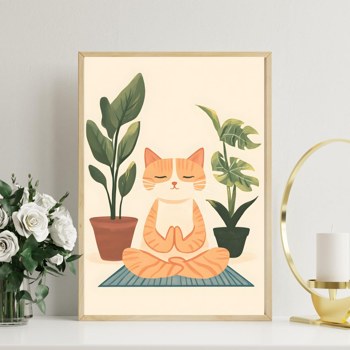 Meditating Orange Tabby Cat in a Lotus Pose on a Yoga Mat Poster - Image 6