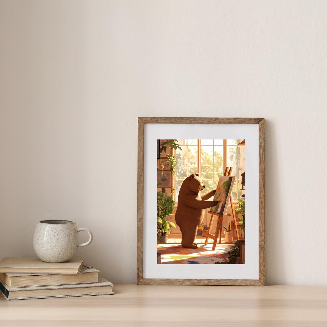 Creative Brown Bear Artist Painting at an Easel in a Sunny Studio Poster - Image 7