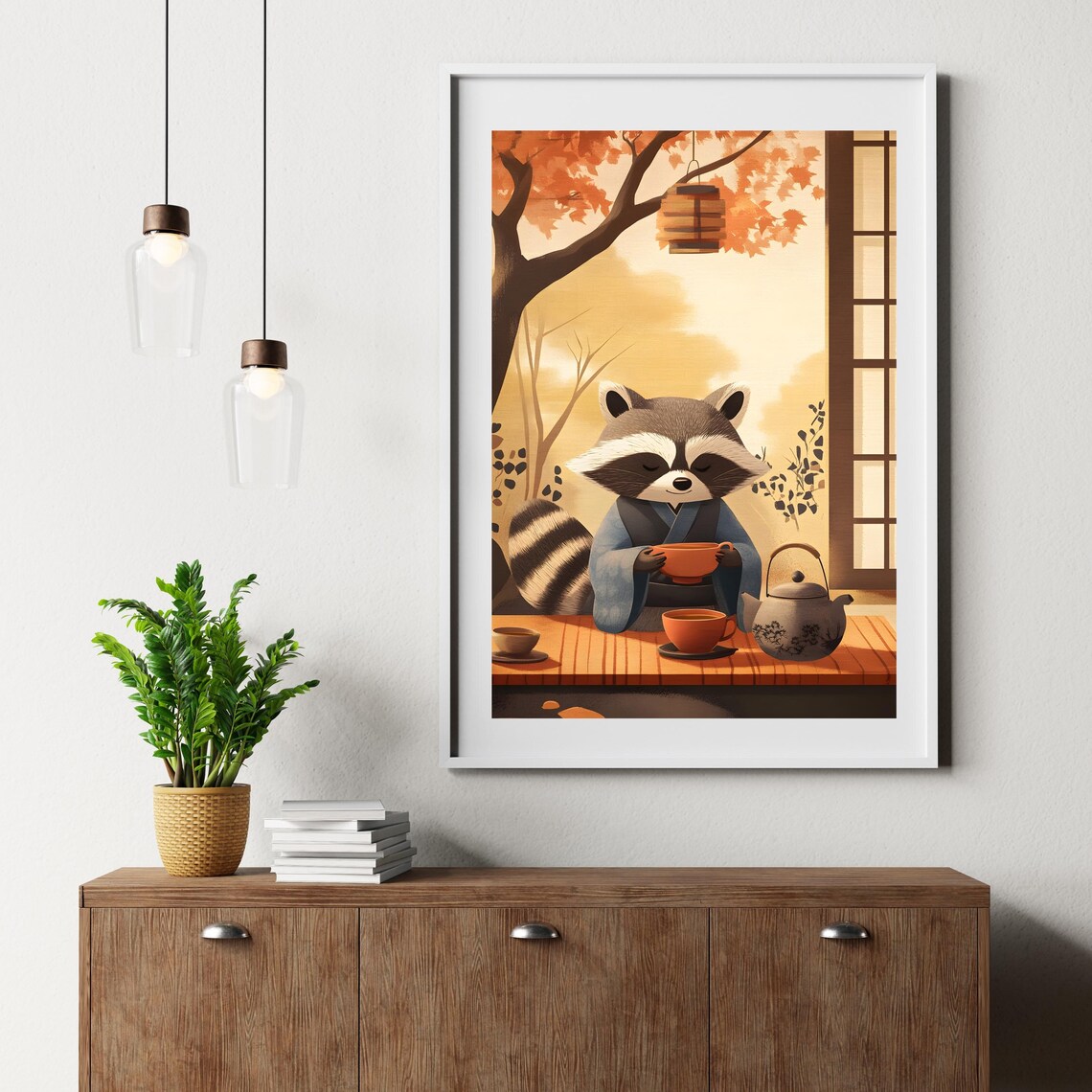 Japanese Tea Ceremony Raccoon in Kimono Autumn Garden Poster - Image 6