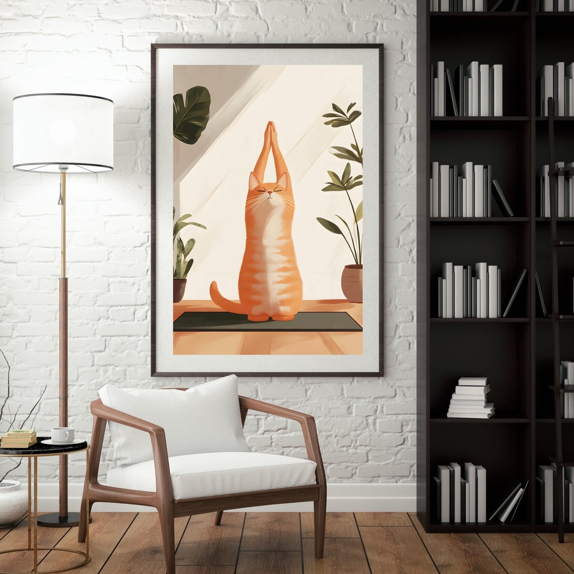 Orange Cat Stretching in Yoga Pose on Mat in Sunlit Room Poster - Image 5