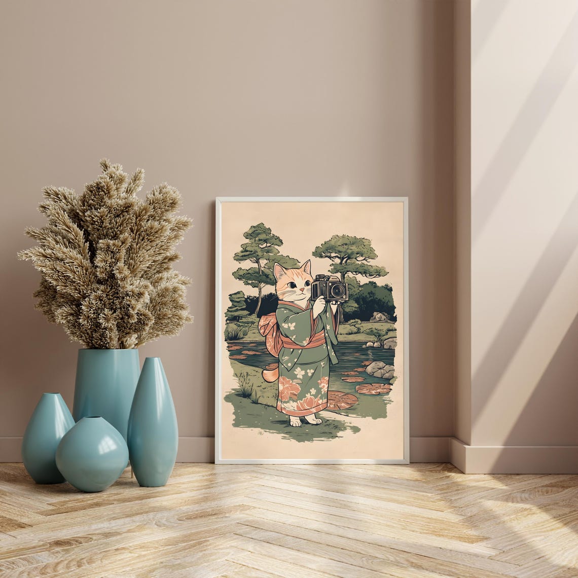 Ginger Cat Photographer in Kimono Holding Vintage Camera Poster - Image 6