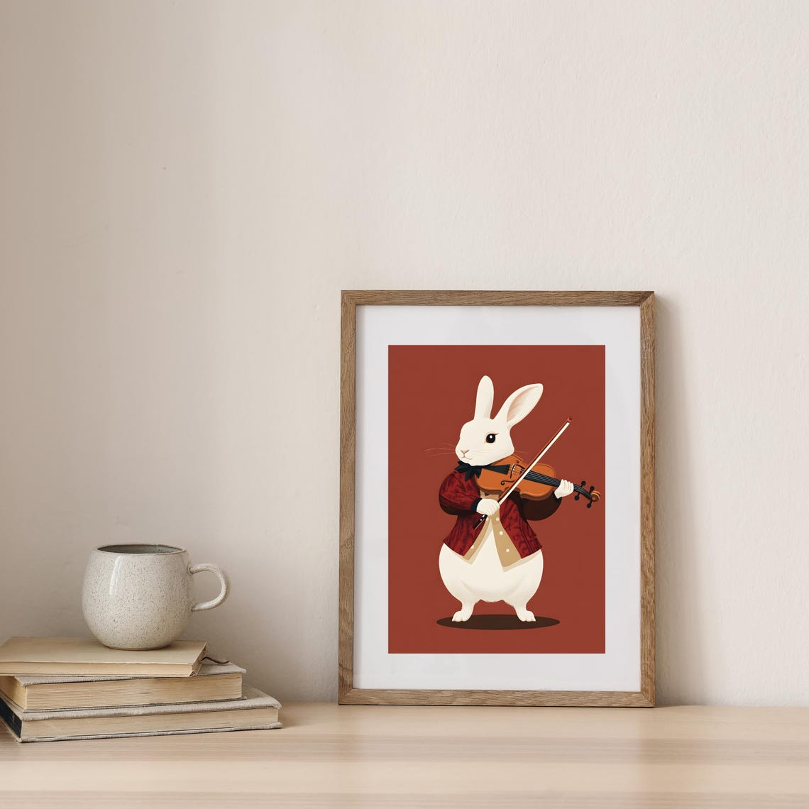 Elegant White Rabbit Playing a Violin in a Red Jacket Poster - Image 2
