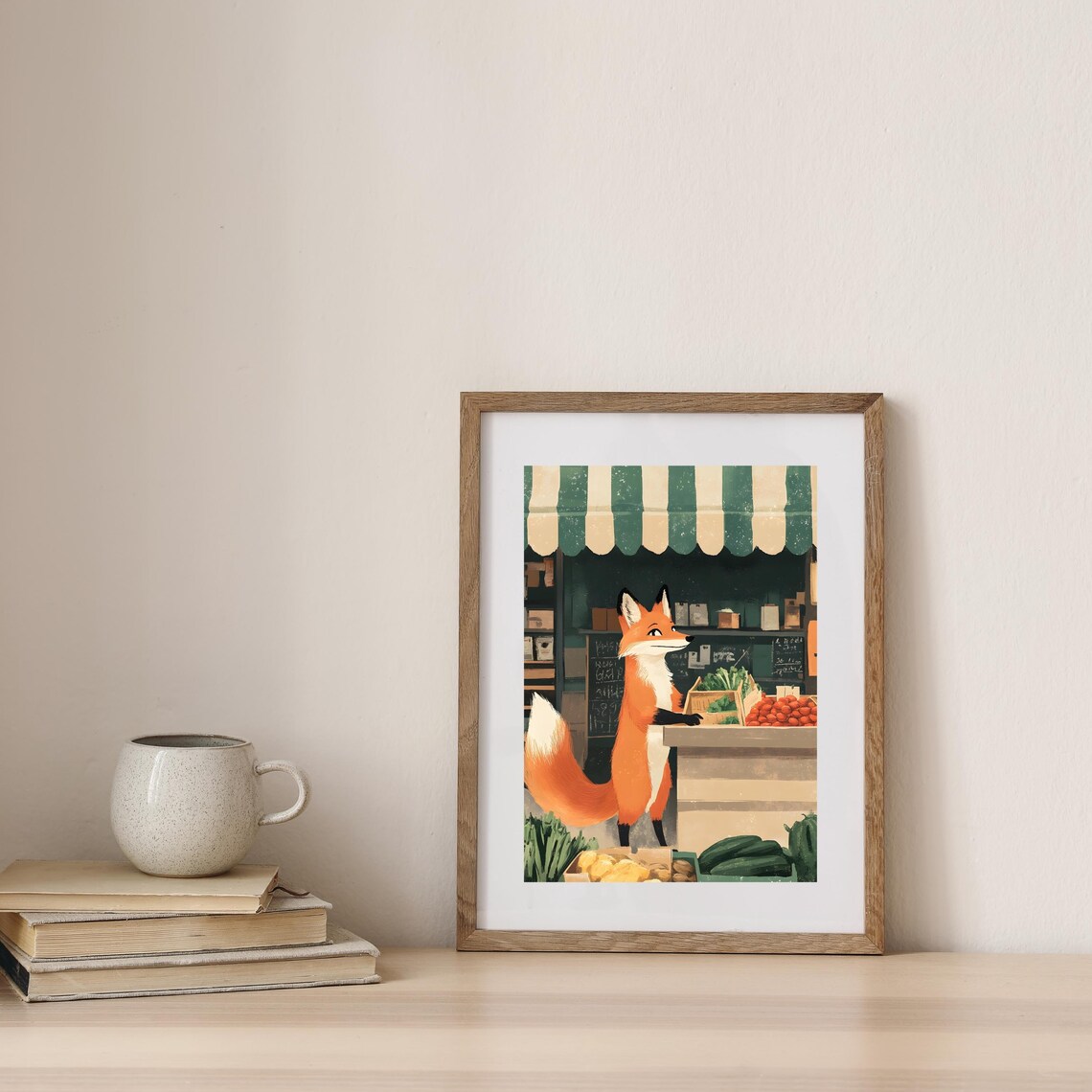 Clever Red Fox Browsing a Farmers Market Vegetable Stall Under an Awning Poster - Image 6
