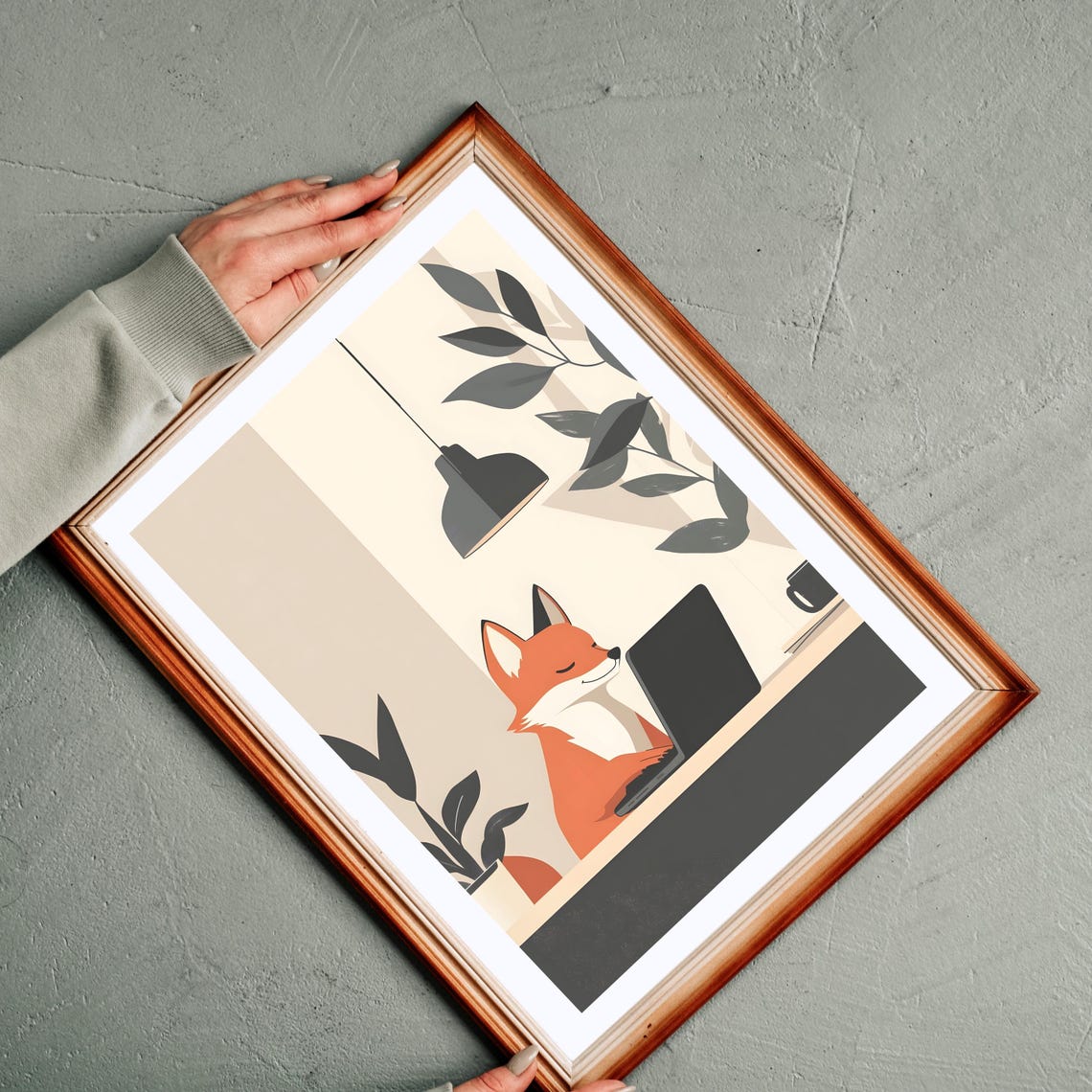 Fox Working Laptop Minimalist Office Desk Cute Animal Art Poster - Image 3