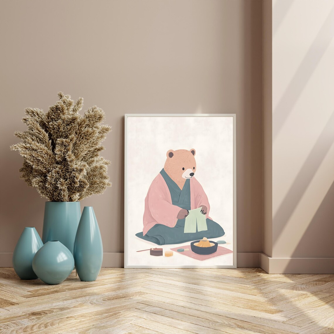 Cute Bear In Kimono At A Japanese Tea Ceremony Whimsical Poster - Image 4