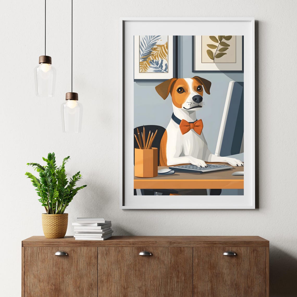 Jack Russell Dog Working At A Computer Wearing A Bow Tie Poster - Image 8
