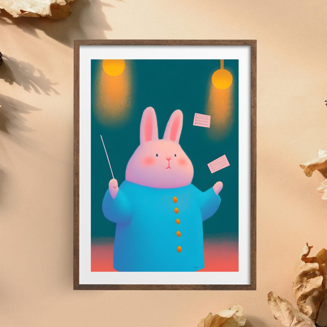 Bunny Orchestra Conductor With Baton Under Stage Lights Poster - Image 4
