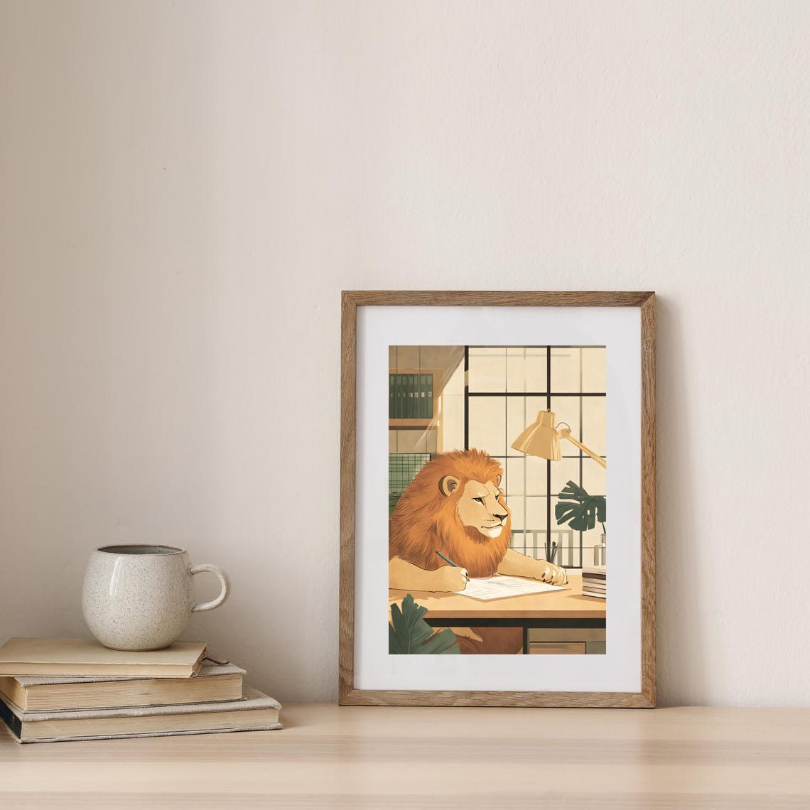 Focused Lion Writing at Office Desk Whimsical Animal Office Poster - Image 5
