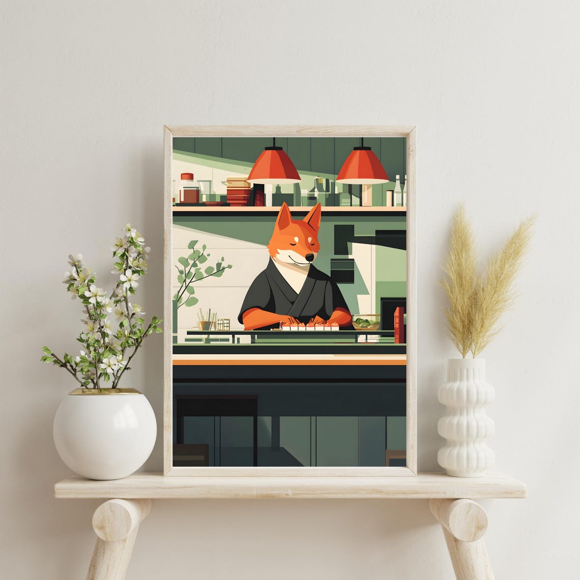 Smiling Fox Sushi Chef Working Behind the Sushi Counter Poster - Image 7