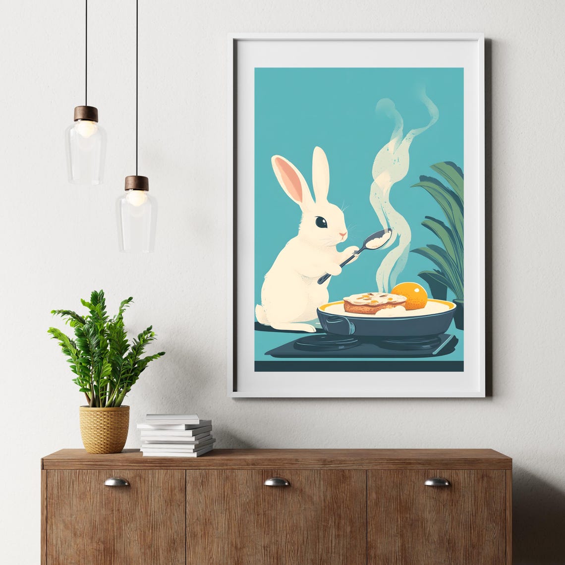 Bunny Cooking Fried Egg Breakfast Cute Rabbit Kitchen Art Poster - Image 7