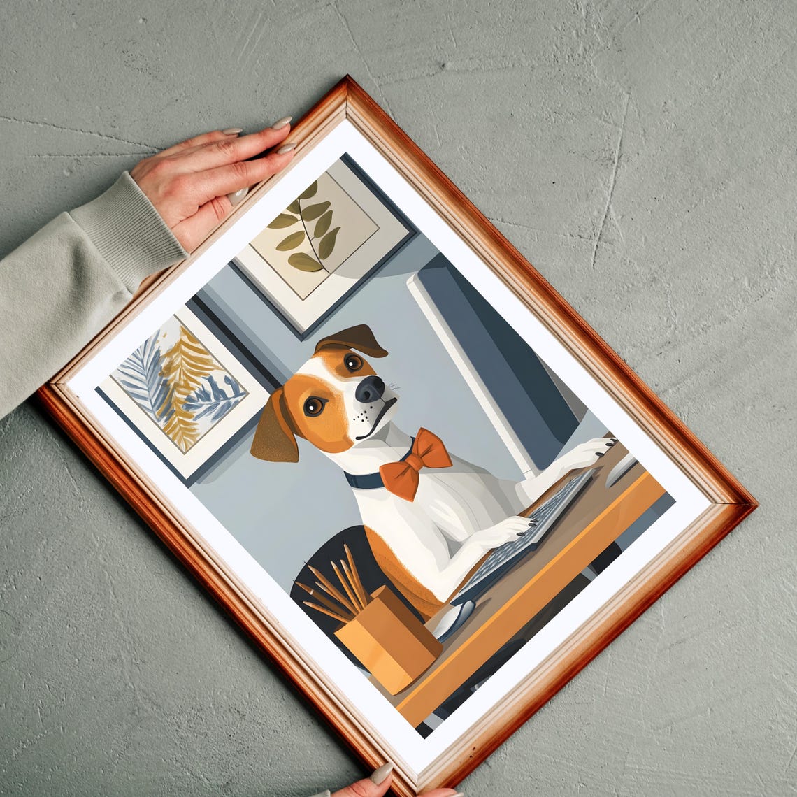 Jack Russell Dog Working At A Computer Wearing A Bow Tie Poster - Image 3