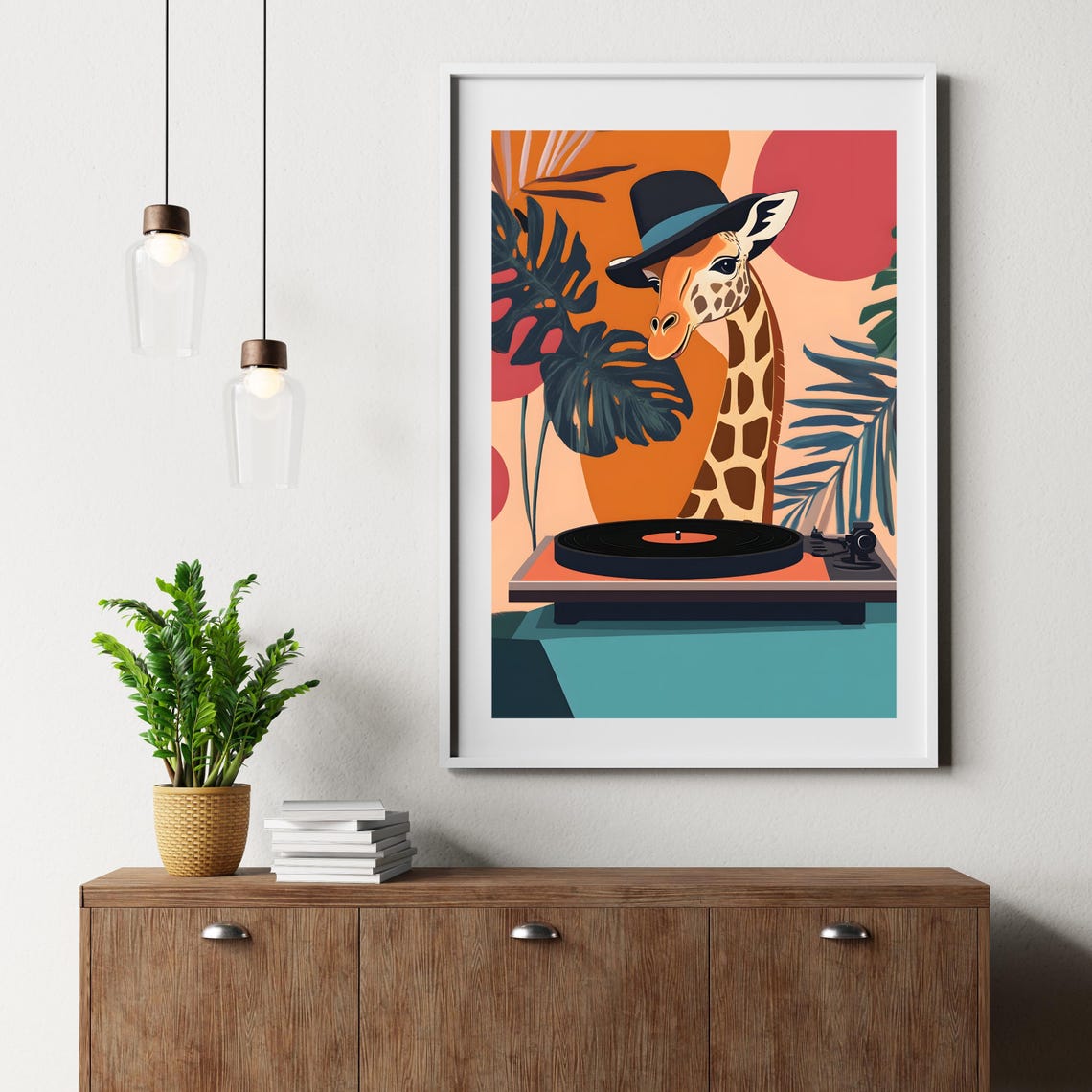 Stylish Giraffe in Hat Playing a Vinyl Record Player Retro Poster - Image 8