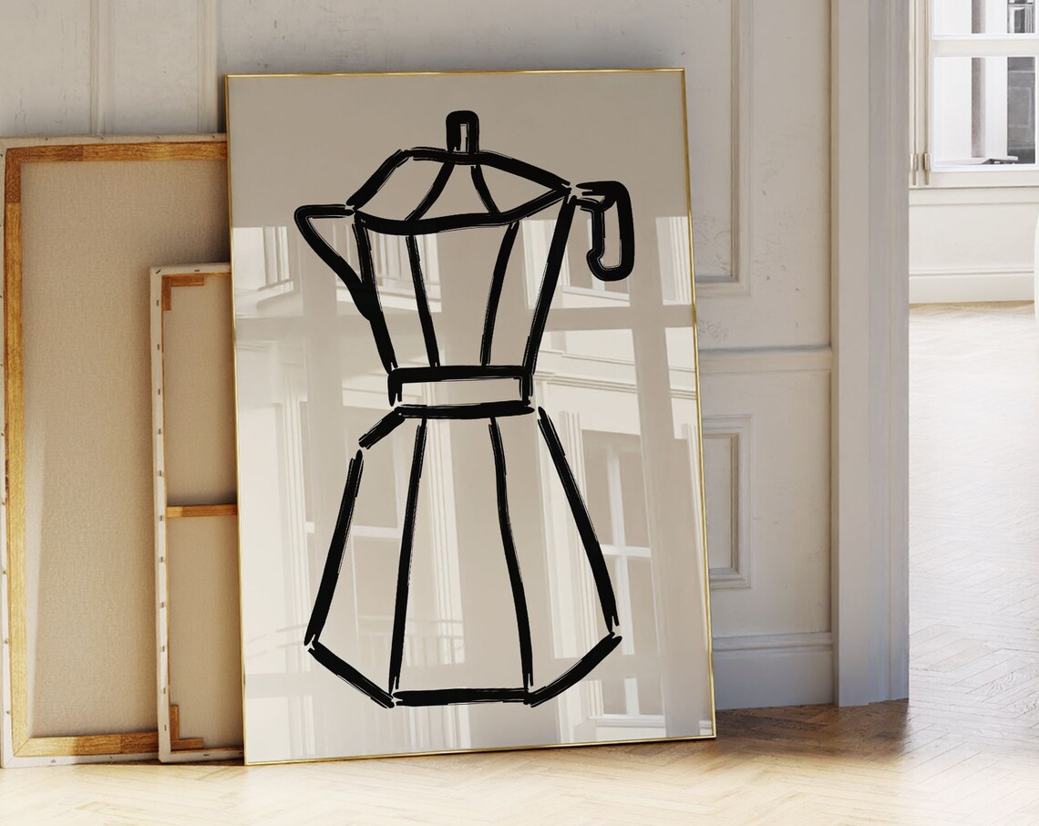 Moka Pot Italian Coffee Maker Minimalist Black Line Art Poster