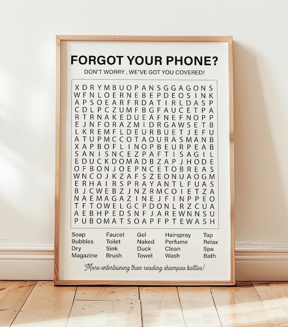 Forgot Your Phone Funny Bathroom Word Search Puzzle Game Wall Art