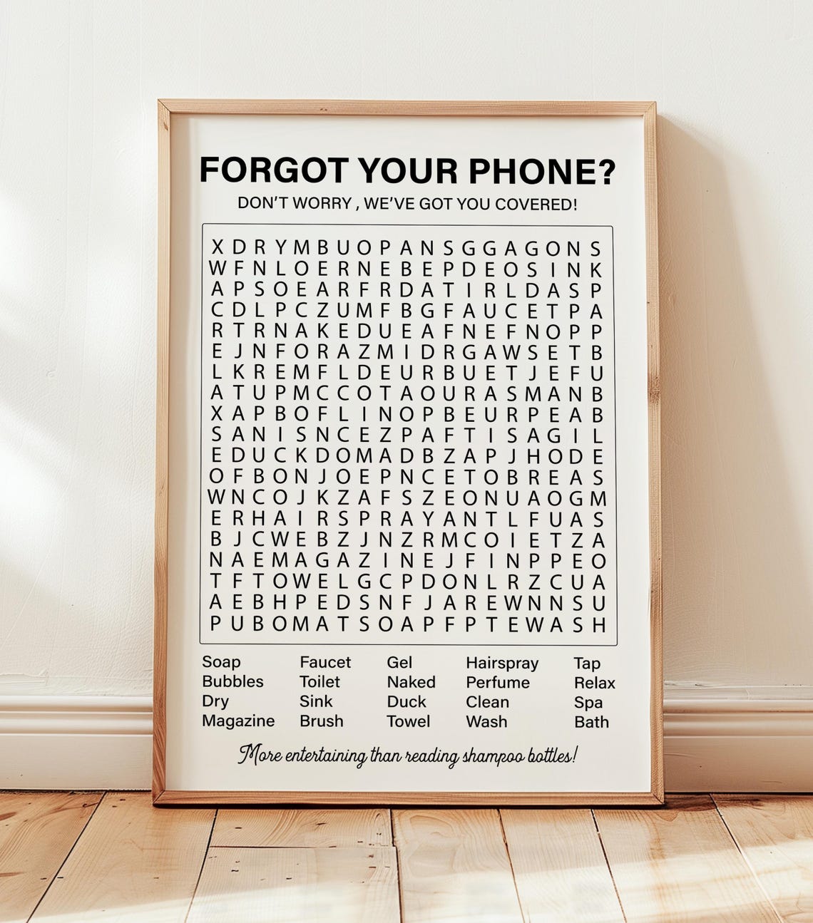 Forgot Your Phone Funny Bathroom Word Search Puzzle Game Wall Art