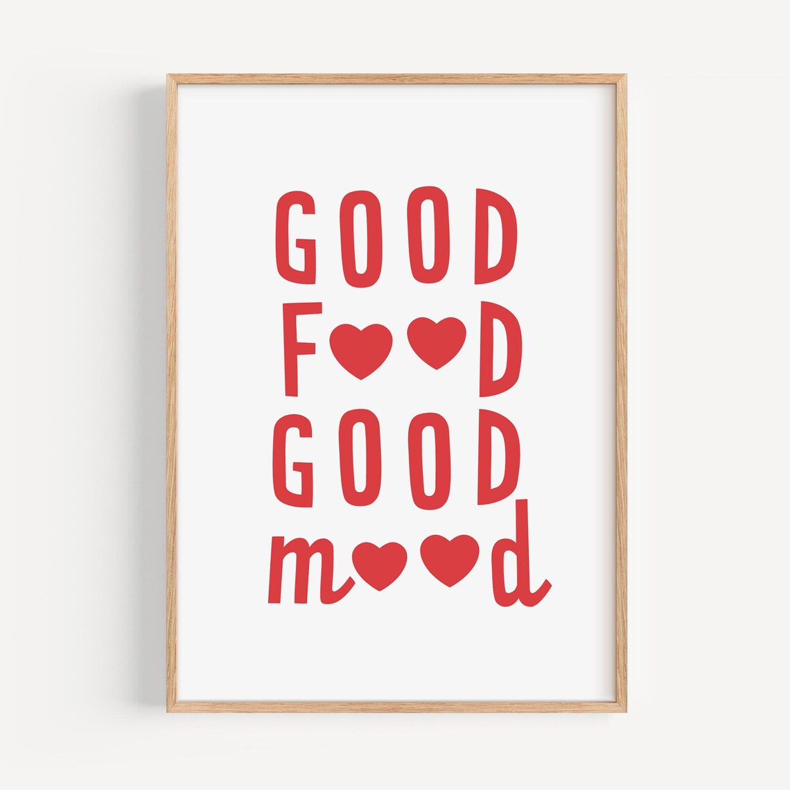 Funny Red Good Food Good Mood Heart Typography Kitchen Quote Poster