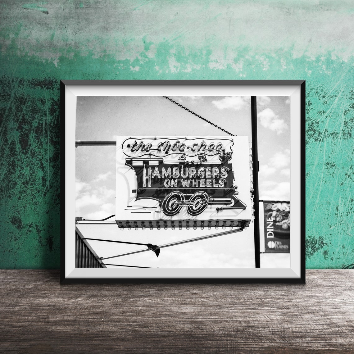 The Choo Choo Hamburgers on Wheels Neon Train Sign Retro Poster - Image 2