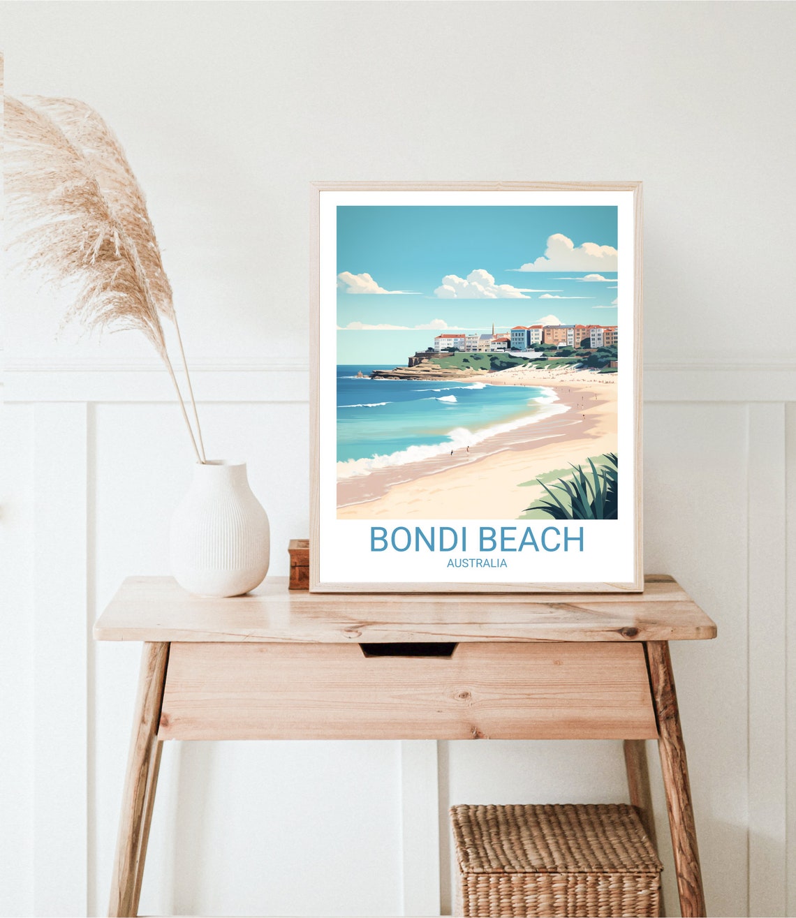 Bondi Beach Australia Retro Travel Poster Curved Bay Surf Art Print - Image 3