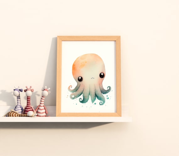 Watercolor Nursery Kawaii Octopus Cute Nursery Animal Art Baby Animal Nursery Painting Art For Babies Gifts For Newborns