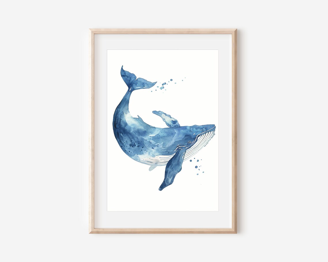 Humpback Whale Minimalist Watercolor Art Print