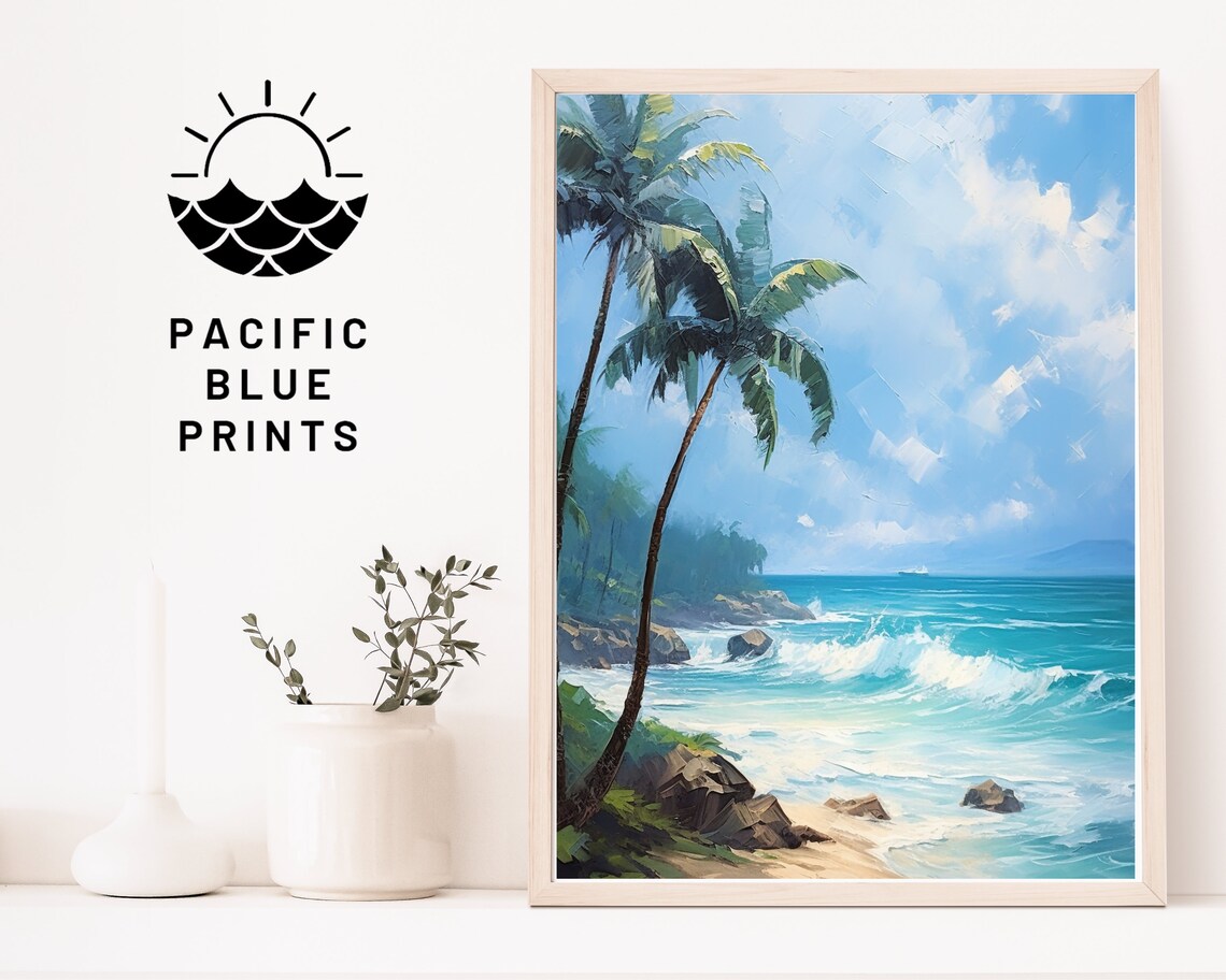 Beach Oil Painting, Hawaii Palm Tree Travel Poster - Image 4