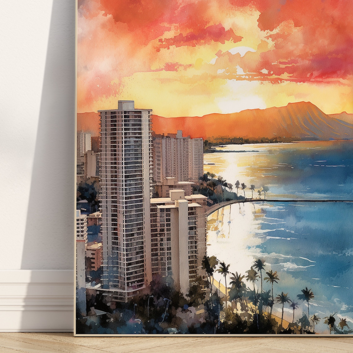 Honolulu Original Watercolor Art Print, Hawaii Gift - Image 2