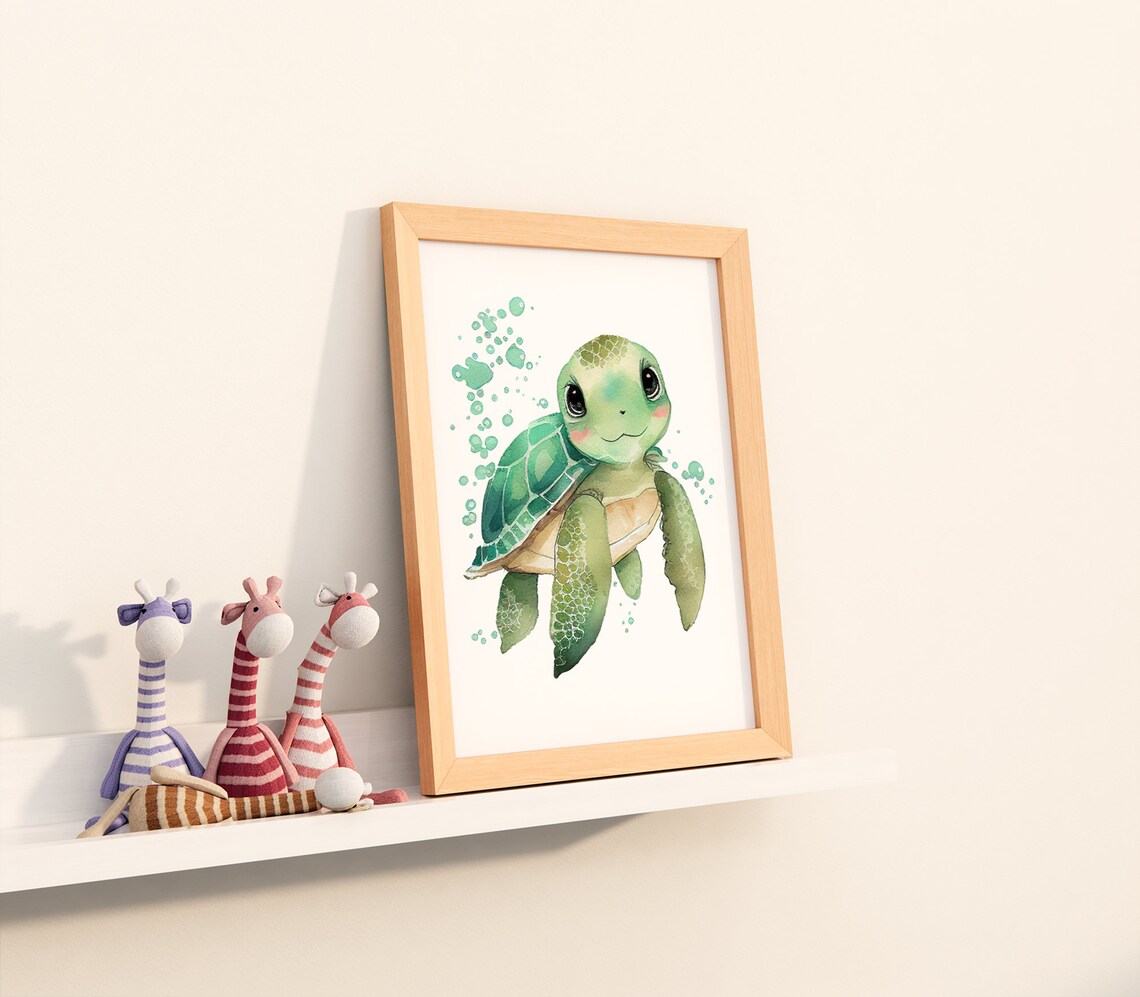 Watercolor Sea Turtle Nursery Art Print, Kawaii - Image 3